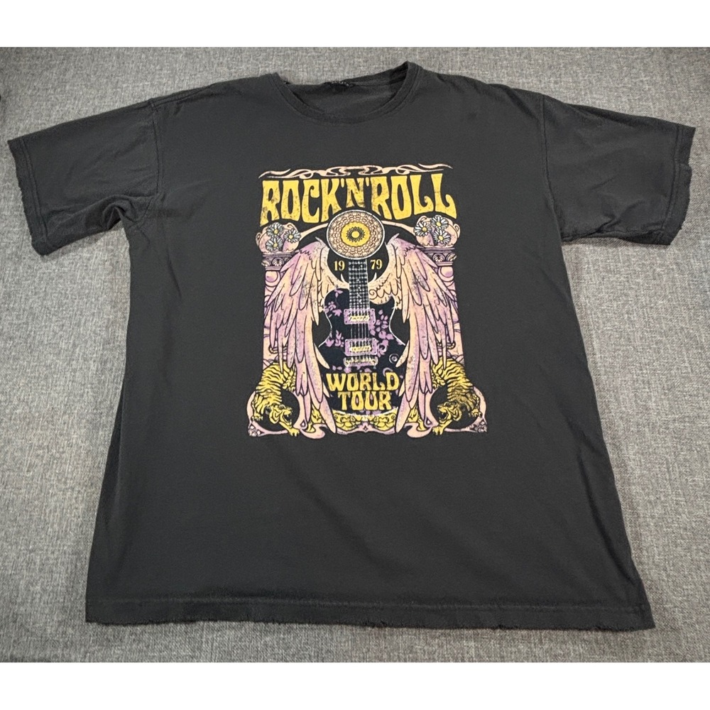 Zutter Mens Rock N Roll World Tour 1979 Graphic T-Shirt M/L Black Distressed